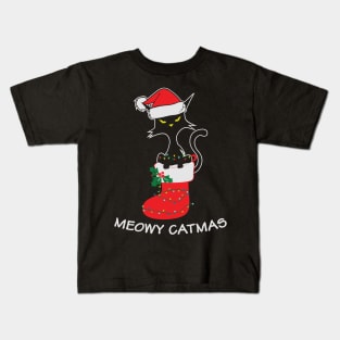 Meowy Catmas Christmas Stockings Gift for Cat Lovers Kids T-Shirt